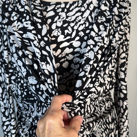 Chaps Faux Wrap Dress S 22W Midi Stretch Black White - Picture 8 of 10